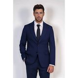 Velvarde Mono Yaka Lacivert Slim Fit Takım Elbise 46 Beden Erkekler İçin Şık Tasarım