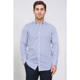 Velvarde Slim Fit Italyan Yaka Non-Iron Lacivert Çizgili Gömlek - 2XL