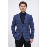 Velvarde Slim Fit Mono Yaka Lacivert Kareli Astarsız Tek Ceket - 6 Drop - 54