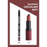 Velvet Matte Lipstick No: 16 ve Emily No: 203 Ruj Dudak Kalemi Seti - Çok Renkli