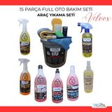 Velvox 15’li Profesyonel Oto Bakım Seti 1L Büyük Boy | Seramik Hızlı Cila, Şampuan, Lastik Parlatıcı, Jant Temizleyici | Kovalı Full Araç Yıkama Seti