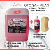Velvox Cilalı Oto Şampuanı 5L ve 500ml, Köpürtme Süngeri Hediye | Süper Yoğun Köpük | pH Nötr | 1:60 Konsantre | Seramik & PPF Uyumlu | Nano Boya Koruma | Antistatik Araç Şampuanı | Sakız Kokulu
