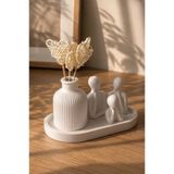 Velzade Home Dekoratif Vazo ve Soyut İnsan Biblo Seti 5 Parça - Taş Tozu Oval Tepsili Modern Ev Dekorasyonu VLZ169-169-169