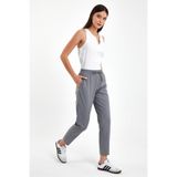 VENA Kadın Alian Beli Lastikli Çizgili Summer Gabardin Pantolon - Füme Çizgili