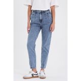 VENA Kadın Norah Med Blue Yıpratma Detaylı Beli Lastikli Jean Pantolon - Med Blue