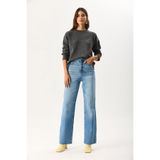 VENA Kadın Wanda Ekstra Yüksek Bel Med Blue Wide Leg Jean Pantolon %100 Pamuk - Med Blue