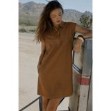 VENA Önü Düğmeli Gömlek Yaka Kolsuz Elbise-Camel