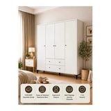 Venatto Focus 4 Kapılı Dolap Beyaz (%100Mdf) - 4 Kapılı, 2 Çekmeceli, Ayaklı Gardırop Beyaz