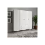 VENATTO Focus 4 Kapılı Dolap Beyaz (%100MDF) - 4 Kapılı, 2 Çekmeceli, Ayaklı Gardırop