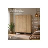 Venatto Focus 4 Kapılı Dolap Meşe (%100Mdf) - 4 Kapılı, 2 Çekmeceli, Ayaklı Gardırop Meşe