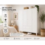 Venatto Madrid 4 Kapaklı, 10 Raflı ,2 Çekmeceli Dolap/Gardırop (%100MDF) MDF Malzemeden Üretilmiştir Ayna Yok - Beyaz