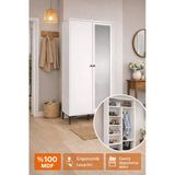 Venatto Massimo Aynalı,2 Kapaklı Portmanto/Ayakkabılık/Vestiyer(%100Mdf) Beyaz