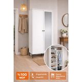 Venatto Massimo MDF Modern Tasarımlı Aynalı 2 Kapaklı Portmanto 90 cm Genişlik 185 cm Yükseklik - 010 - Beyaz