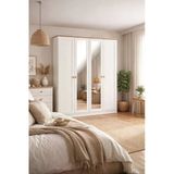Venatto Smart 4 Kapılı Aynalı Gardrop/ Dolap(%100Mdf) Beyaz-Meşe