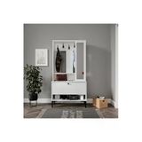 Venatto Valentin Wood Tarz Raflı,Aynalı Portmanto/Ayakkabılık/Vestiyer(%100Mdf) Beyaz