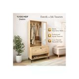 Venatto Valentin Wood Tarz Raflı,Aynalı Portmanto/Ayakkabılık/Vestiyer(%100Mdf) Lefkas Meşe
