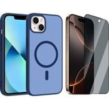 Vendas Apple iPhone 14 / iPhone 13 Kılıf M-Safe Şarj Özellikli Zore Babet Kapak + Hayalet Ekran Koruyucu - Mavi - iPhone 14 / 13