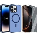 Vendas Apple iPhone 14 Pro Max Kılıf M-Safe Şarj Özellikli Zore Babet Kapak + Hayalet Ekran Koruyucu - Mavi