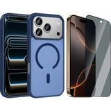 Vendas Apple iPhone 17 Pro Kılıf M-safe Şarj Özellikli Zore Babet Kapak + Hayalet Ekran Koruyucu - Mavi