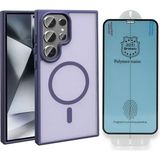 Vendas Galaxy S23 Ultra Kılıf M-safe Şarj Özellikli Mat Arka Yüzey Vendas Sio Kapak + Polymer Nano Ekran Koruyucu - Derin Mor