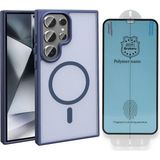 Vendas Galaxy S23 Ultra Kılıf M-safe Şarj Özellikli Mat Arka Yüzey Vendas Sio Kapak + Polymer Nano Ekran Koruyucu - Lacivert
