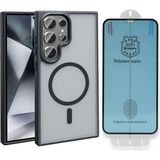 Vendas Galaxy S23 Ultra Kılıf M-safe Şarj Özellikli Mat Arka Yüzey Vendas Sio Kapak + Polymer Nano Ekran Koruyucu - Siyah