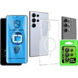 Vendas Galaxy S23 Ultra Uyumlu Kamera Korumalı M-Safe Destekli Sararmayan Şeffaf Zore London Sert Pc Kapak + Kamera Lens + Polymer Nano Ekran Koruyucu