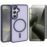 Vendas Galaxy S24 Plus Kılıf M-safe Şarj Özellikli Mat Arka Yüzey Vendas Sio Kapak + Hayalet Cam Ekran Koruyucu - Derin Mor