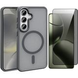 Vendas Galaxy S24 Plus Kılıf M-safe Şarj Özellikli Mat Arka Yüzey Vendas Sio Kapak + Hayalet Cam Ekran Koruyucu - Gri