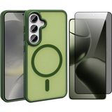 Vendas Galaxy S24 Plus Kılıf M-safe Şarj Özellikli Mat Arka Yüzey Vendas Sio Kapak + Hayalet Cam Ekran Koruyucu - Koyu Yeşil