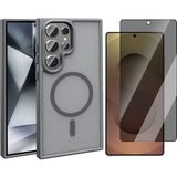 Vendas Galaxy S24 Ultra Kılıf M-safe Şarj Özellikli Mat Arka Yüzey Vendas Sio Kapak + Hayalet Cam Ekran Koruyucu - Gri