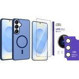 Vendas Galaxy S26 Kılıf M-safe Şarj Özellikli Zore Babet Kapak + HD Kamera Lens + Cam Ekran Koruyucu - Mavi