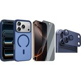 Vendas iPhone 17 Pro Kılıf M-safe Şarj Özellikli Zore Babet Kapak + Kamera Lens + Hayalet Ekran Koruyucu - Azur Mavi