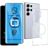 Vendas Samsung Galaxy S22 Ultra Kamera Korumalı M-Safe Şarj Özellikli Şeffaf Zore London Sert PC Kapak + Polymer Nano Ekran Koruyucu