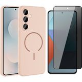 Vendas Samsung Galaxy S23 Fe Kılıf M-Safe Şarj Özellikli Zore Meta Kapak + Hayalet Ekran Koruyucu - Rose Pembe