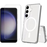 Vendas Samsung Galaxy S24 Plus Kılıf M-safe Şarj Özellikli Şeffaf Sert PC Zore Embos Kapak + Nano Ekran Koruyucu
