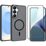Vendas Samsung Galaxy S24 Plus Kılıf M-Safe Şarj Özellikli Zore Embos Babet Kapak + Cam Ekran Koruyucu - Siyah