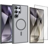 Vendas Samsung Galaxy S24 Ultra Kılıf M-Safe Şarj Özellikli Zore Babet Kapak + Cam Ekran Koruyucu - Gri