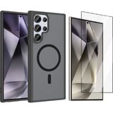 Vendas Samsung Galaxy S24 Ultra Kılıf M-Safe Şarj Özellikli Zore Babet Kapak + Cam Ekran Koruyucu - Siyah