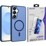 Vendas Samsung Galaxy S26 Kılıf M-Safe Şarj Özellikli Zore Babet Kapak + Bilvis Cam Ekran Koruyucu - Mavi