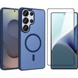 Vendas Samsung Galaxy S26 Ultra Kılıf M-Safe Şarj Özellikli Zore Babet Kapak + Cam Ekran Koruyucu - Mavi