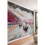 Venedik Gondol Temalı Renkli Modern Sanat Efektli Tek Parça Tekstil Duvar Kağıdı, 300 x 260