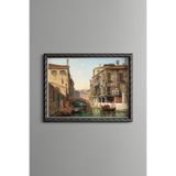Venedik Kanalı ve Köprü Manzarası - Vintage Desenli Çerçeve - İnce Model, Gümüş, 15 x 21