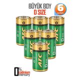 Venenon ATC 6lı Büyük Boy Pil R20 D-Size Pil D Boy Pil Oyuncak Pili Çinko Karbon Pil Zn-C 1.5 V