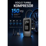 Venenon Dijital Ekranlı Şarjlı Araç Hava Kompresörü LEDli Powerbank Lastik Top Yatak Şişirme Pompası 150psi