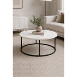 veneramobilya Orta Sehpa Salon Sehpası Yuvarlak Dekoratif Beyaz Metal Ayaklı Modern 80x80 Cm Şık Bohem