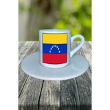 Venezuela Ülke Bayrağı Bayrak Baskılı Türk Kahvesi Fincanı Tabaklı Kişiye Özel Model 1