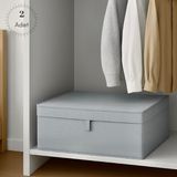 Venita Home 2 Adet Baza Boy Kapaklı Kutu Hurç ( Çamaşır-Saklama-Düzenleme Vb. ) Dolap İçi Düzenleyici, Kutu 50x40x19 - Gri - 2'li
