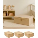 Venita Home 3 Adet Baza Boy Kapaklı Kutu Hurç ( Çamaşır-Saklama-Düzenleme Vb. ) Dolap İçi Düzenleyici, Kutu 50x40x19 - Krem - 3'lü