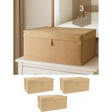 Venita Home 3 Adet Mega Boy Kapaklı Çok Amaçlı Kutu Hurç ( Çamaşır-Saklama-Düzenleme Vb. ) Düzenleyici, 60x40x30 cm - Bej